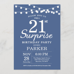 Surprise 21st Birthday Invitation Blue