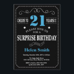 Surprise 21st Birthday Invitation Blue and Black<br><div class="desc">Surprise 21st Birthday Invitation Blue and Black Typography. Chalkboard. Black and White Background. Adult Birthday. Male Men or Women Birthday. Kids Boy or Girl Lady Teen Teenage Bday Invite. 13th 15th 16th 18th 20th 21st 30th 40th 50th 60th 70th 80th 90th 100th. Any Age. For further customisation, please click the...</div>