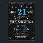 Surprise 21st Birthday Invitation Blue and Black<br><div class="desc">Surprise 21st Birthday Invitation Blue and Black Typography. Chalkboard. Black and White Background. Adult Birthday. Male Men or Women Birthday. Kids Boy or Girl Lady Teen Teenage Bday Invite. 13th 15th 16th 18th 20th 21st 30th 40th 50th 60th 70th 80th 90th 100th. Any Age. For further customisation, please click the...</div>