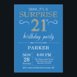 Surprise 21st Birthday Invitation Blue and Gold<br><div class="desc">Surprise 21st Birthday Invitation with Blue and Gold Glitter Background. Adult Birthday. Men or Women Bday Invite. Any age. For further customisation,  please click the "Customise it" button and use our design tool to modify this template.</div>