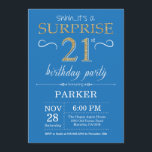 Surprise 21st Birthday Invitation Blue and Gold<br><div class="desc">Surprise 21st Birthday Invitation with Blue and Gold Glitter Background. Adult Birthday. Men or Women Bday Invite. Any age. For further customisation,  please click the "Customise it" button and use our design tool to modify this template.</div>