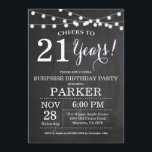 Surprise 21st Birthday Invitation Chalkboard<br><div class="desc">Surprise 21st Birthday Invitation Chalkboard Background with String Lights. Black and White. 13th 15th 16th 18th 20th 21st 30th 40th 50th 60th 70th 80th 90th 100th, Any age. Adult Birthday. Woman or Man Male Birthday Party. For further customisation, please click the "Customise it" button and use our design tool to...</div>