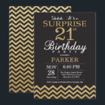 Surprise 21st Birthday Invitation Gold Glitter<br><div class="desc">Surprise 21st Birthday Invitation with Gold Glitter Chevron. Chalkboard. Black and Gold Glitter. Adult Birthday. Man or Women Bday Invite. For further customisation,  please click the "Customise it" button and use our design tool to modify this template.</div>
