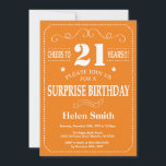 Surprise 21st Birthday Invitation Orange and White<br><div class="desc">Surprise 21st Birthday Invitation Orange and White Typography. Orange Background. Adult Birthday. Male Men or Women Birthday. Kids Boy or Girl Lady Teen Teenage Bday Invite. 13th 15th 16th 18th 20th 21st 30th 40th 50th 60th 70th 80th 90th 100th. Any Age. For further customisation, please click the "Customise it" button...</div>