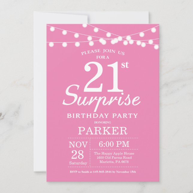 Surprise 21st Birthday Invitation Pink (Front)