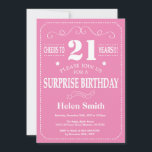 Surprise 21st Birthday Invitation Pink and White<br><div class="desc">Surprise 21st Birthday Invitation Pink and White Typography. Pink Background. Adult Birthday. Male Men or Women Birthday. Kids Boy or Girl Lady Teen Teenage Bday Invite. 13th 15th 16th 18th 20th 21st 30th 40th 50th 60th 70th 80th 90th 100th. Any Age. For further customisation, please click the "Customise it" button...</div>