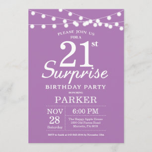 Surprise 21st Birthday Invitation Purple Lavender