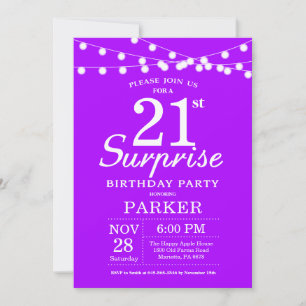 Surprise 21st Birthday Invitation Purple Lavender