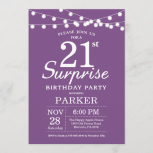 Surprise 21st Birthday Invitation Purple Lavender