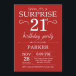 Surprise 21st Birthday Invitation Red<br><div class="desc">Surprise 21st Birthday Invitation with Red Background. Adult Birthday. Men or Women Bday Invite. 13th 15th 16th 18th 20th 21st 30th 40th 50th 60th 70th 80th 90th 100th,  Any age. For further customisation,  please click the "Customise it" button and use our design tool to modify this template.</div>