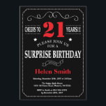 Surprise 21st Birthday Invitation Red and Black<br><div class="desc">Surprise 21st Birthday Invitation Red and Black Typography. Chalkboard. Black and White Background. Adult Birthday. Male Men or Women Birthday. Kids Boy or Girl Lady Teen Teenage Bday Invite. 13th 15th 16th 18th 20th 21st 30th 40th 50th 60th 70th 80th 90th 100th. Any Age. For further customisation, please click the...</div>