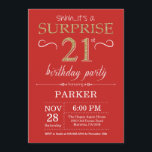 Surprise 21st Birthday Invitation Red and Gold<br><div class="desc">Surprise 21st Birthday Invitation with Red and Gold Glitter Background. Adult Birthday. Men or Women Bday Invite. Any age. For further customisation,  please click the "Customise it" button and use our design tool to modify this template.</div>