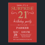 Surprise 21st Birthday Invitation Red and Gold<br><div class="desc">Surprise 21st Birthday Invitation with Red and Gold Glitter Background. Adult Birthday. Men or Women Bday Invite. Any age. For further customisation,  please click the "Customise it" button and use our design tool to modify this template.</div>