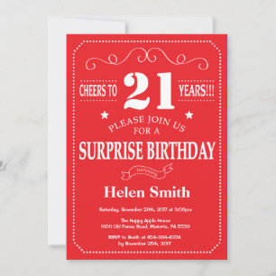 Surprise 21st Birthday Invitation Red and White