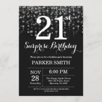 Surprise 21st Birthday Invitation Silver Glitter