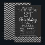 Surprise 21st Birthday Invitation Silver Glitter<br><div class="desc">Surprise 21st Birthday Invitation with Silver Glitter Chevron. Chalkboard. Black and Silver Glitter. Adult Birthday. Man or Women Bday Invite. For further customisation,  please click the "Customise it" button and use our design tool to modify this template.</div>