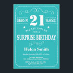 Surprise 21st Birthday Invitation Teal and White<br><div class="desc">Surprise 21st Birthday Invitation Teal and White Typography. Teal Background. Adult Birthday. Male Men or Women Birthday. Kids Boy or Girl Lady Teen Teenage Bday Invite. 13th 15th 16th 18th 20th 21st 30th 40th 50th 60th 70th 80th 90th 100th. Any Age. For further customisation, please click the "Customise it" button...</div>