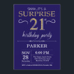 Surprise 21st Birthday Navy Blue and Gold Glitter Invitation<br><div class="desc">Surprise 21st Birthday Invitation with Navy Blue and Gold Glitter Background. Adult Birthday. Men or Women Bday Invite. Any age. For further customisation,  please click the "Customise it" button and use our design tool to modify this template.</div>
