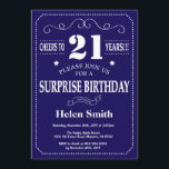 Surprise 21st Birthday Navy Blue and White Invitation<br><div class="desc">Surprise 21st Birthday Invitation Navy Blue and White Typography. Navy Blue Background. Adult Birthday. Male Men or Women Birthday. Kids Boy or Girl Lady Teen Teenage Bday Invite. 13th 15th 16th 18th 20th 21st 30th 40th 50th 60th 70th 80th 90th 100th. Any Age. For further customisation, please click the "Customise...</div>
