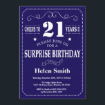 Surprise 21st Birthday Navy Blue and White Invitation<br><div class="desc">Surprise 21st Birthday Invitation Navy Blue and White Typography. Navy Blue Background. Adult Birthday. Male Men or Women Birthday. Kids Boy or Girl Lady Teen Teenage Bday Invite. 13th 15th 16th 18th 20th 21st 30th 40th 50th 60th 70th 80th 90th 100th. Any Age. For further customisation, please click the "Customise...</div>