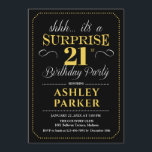 Surprise 21st Birthday Party - Black Gold Invitation<br><div class="desc">Surprise 21st Birthday Party Invitation.
Simple classy design in black,  gold and white. Featuring an elegant script font. Surprise bday celebration for man or woman. Can be customised into any age!</div>