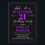 Surprise 21st Birthday Party - Black Purple Invitation<br><div class="desc">Surprise 21st Birthday Party Invitation.
Simple classy design in black,  purple and white. Featuring an elegant script font. Surprise bday celebration for man or woman. Can be customized into any age!</div>