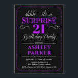 Surprise 21st Birthday Party - Black Purple Invitation<br><div class="desc">Surprise 21st Birthday Party Invitation.
Simple classy design in black,  purple and white. Featuring an elegant script font. Surprise bday celebration for man or woman. Can be customized into any age!</div>