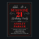 Surprise 21st Birthday Party - Black Red White Invitation<br><div class="desc">Surprise 21st Birthday Party Invitation.
Simple classy design in black,  red and white. Featuring an elegant script font. Surprise bday celebration for man or woman. Can be customized into any age!</div>