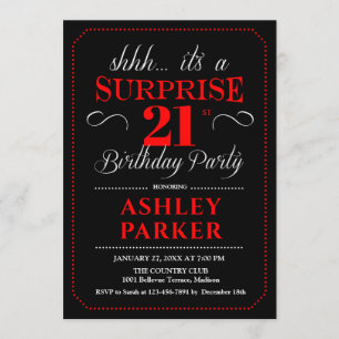Surprise 21st Birthday Party - Black Red White Invitation