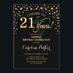 Surprise 21st Birthday Party - Gold Black Invitation<br><div class="desc">Surprise 21st Birthday Party Invitation.
Elegant design in black and faux glitter gold . Features script font and diamonds confetti. Cheers to 21 Years! Message me if you need further customization.</div>