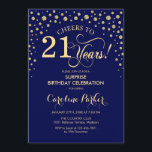 Surprise 21st Birthday Party - Navy Blue Gold Invitation<br><div class="desc">Surprise 21st Birthday Party Invitation.
Elegant design in navy blue and faux glitter gold. Features script font and diamonds confetti. Cheers to 21 Years! Message me if you need further customization.</div>
