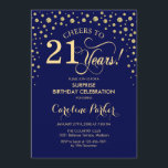 Surprise 21st Birthday Party - Navy Blue Gold Invitation<br><div class="desc">Surprise 21st Birthday Party Invitation.
Elegant design in navy blue and faux glitter gold. Features script font and diamonds confetti. Cheers to 21 Years! Message me if you need further customization.</div>