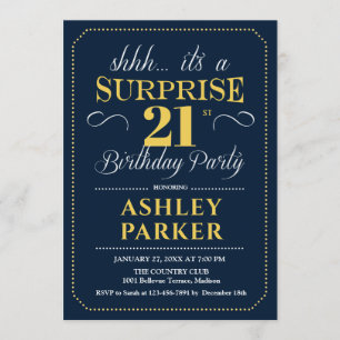 Surprise 21st Birthday Party - Navy Gold Invitation