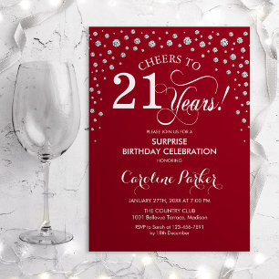Surprise 21st Birthday Party - Red Silver Invitation