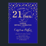 Surprise 21st Birthday Party - Royal Blue Gold Invitation<br><div class="desc">Surprise 21st Birthday Party Invitation.
Elegant design in sapphire royal blue and faux glitter gold. Features script font and diamonds confetti. Cheers to 21 Years! Message me if you need further customization.</div>