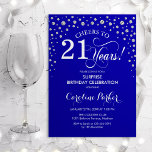 Surprise 21st Birthday Party - Royal Blue Silver Invitation<br><div class="desc">Surprise 21st Birthday Party Invitation.
Elegant design in royal blue and faux glitter silver. Features script font and diamonds confetti. Cheers to 21 Years! Message me if you need further customization.</div>