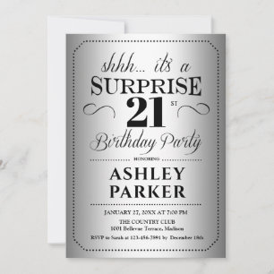 Surprise 21st Birthday Party - Silver Invitation