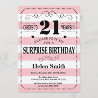 Surprise 21st Birthday Pink and White Stripes