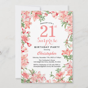 Surprise 21st Birthday Pink Boho Botanical Floral Invitation