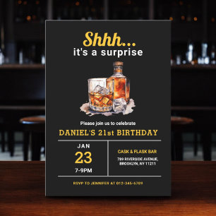 Surprise 21st Whiskey Bourbon Birthday Party Invitation