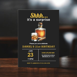 Surprise 21st Whiskey Cigar Bourbon Birthday Party Invitation