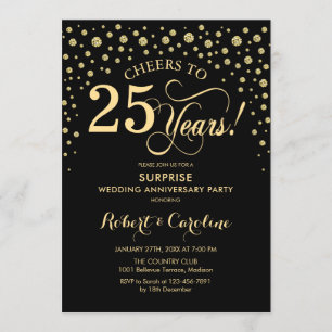 Surprise 25th Anniversary Celebration - Black Gold Invitation