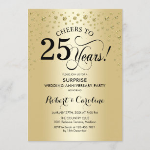 Surprise 25th Anniversary Celebration - Gold Black Invitation