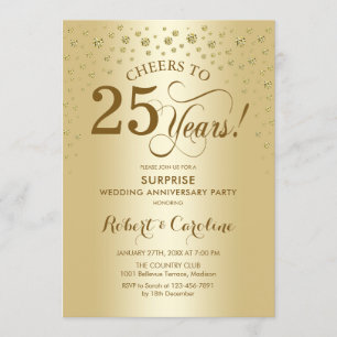 Surprise 25th Anniversary Celebration in Gold Invitation