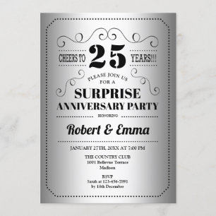 Surprise 25th Anniversary Party - Silver Black Invitation