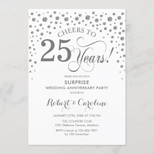 Surprise 25th Anniversary Party - Silver White Invitation