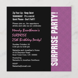 SURPRISE 25th Birthday Modern Lilac Pink W595 Invitation