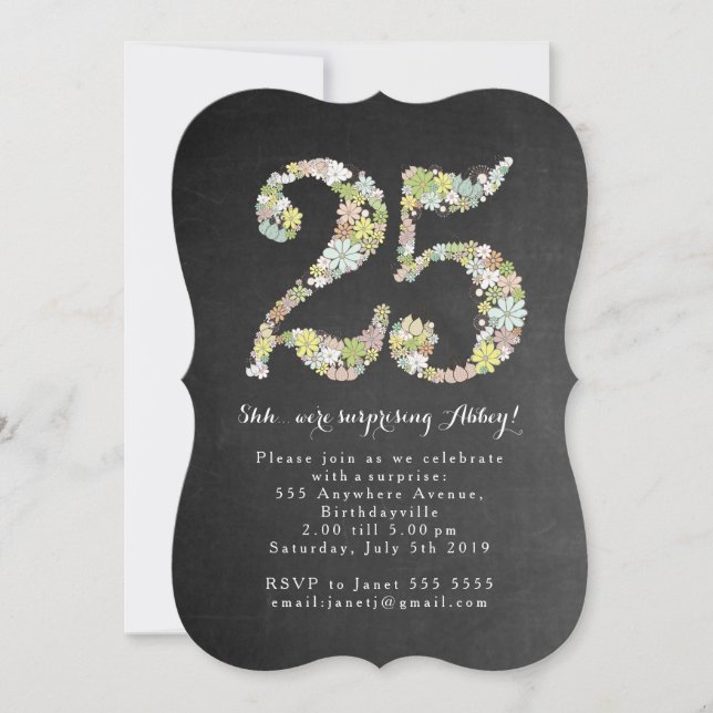 Surprise 25th Number 25 Birthday Party Invite (Front)