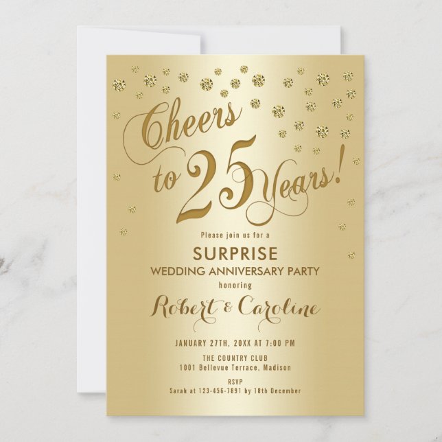 Surprise 25th Wedding Anniversary - Gold Invitation (Front)