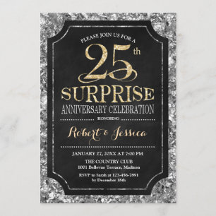 Surprise 25th Wedding Anniversary - Silver Gold Invitation